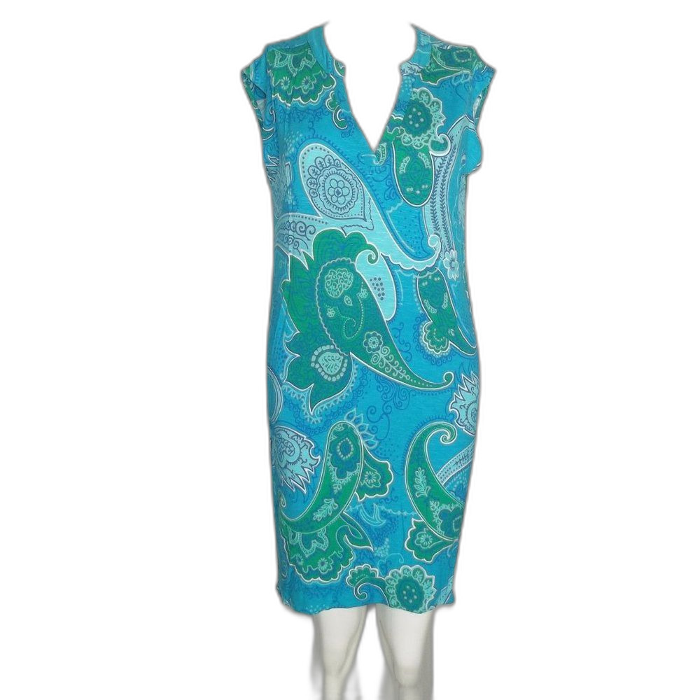 TORI RICHARD Dress, M, Alexia Blue Paisley, Sleeveless Split Neck, Rayon-spandex - Picture 8 of 13